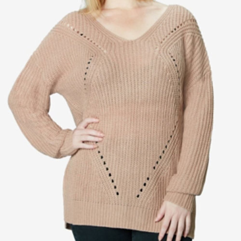 𝅺JR366 Ultra Flirt Warm Tulip Juniors' Lace up Back Tunic Sweater Size XL